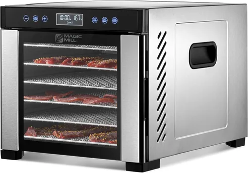 Magic Mill Pro - Máquina deshidratadora de alimentos | 7 bandejas XL de acero inoxidable | Secador para charqui, bocadillos para perros, hierbas,