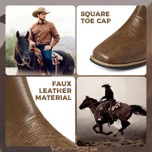 Miniatura 3 de Botas vaqueras para hombre, botas Chelsea con punta cuadrada, impermeables, clásicas, elásticas, sin cordones, botas de tobillo Chukka casuales