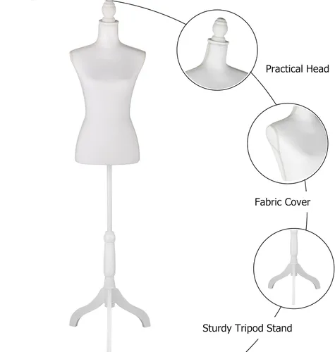 Miniatura 2 de Forma de vestido de cuerpo de torso de maniquí femenino blanco con soporte de trípode ajustable para exhibición de joyas de vestir