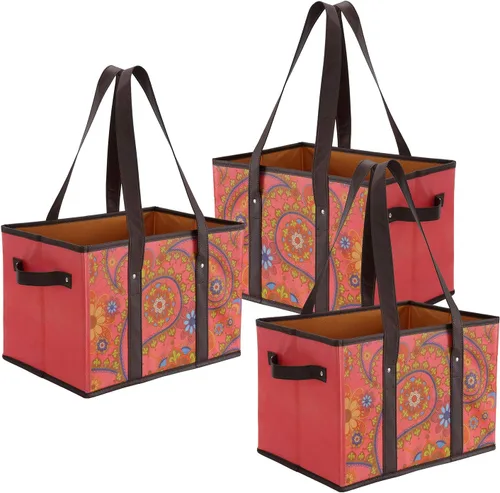 Miniatura 2 de Foraineam Juego de bolsas reutilizables para comestibles, bolsas de compras plegables y resistentes con fondo reforzado Fervent Paisley / Paquete