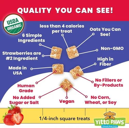 Miniatura 9 de Mini golosinas orgánicas de entrenamiento para perros, galletas crujientes y bajas en calorías con fresa y mantequilla de maní, vegano, grado