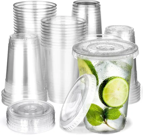 Miniatura 10 de Paquete de 30 vasos de plástico transparente de 32 onzas con tapas, vasos transparentes desechables de gran tamaño, popote de cubierta plana 32oz 30