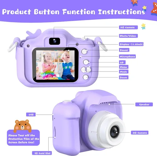 Miniatura 7 de Dwfit Cámara de selfie mejorada para niños, regalos de cumpleaños de Navidad para niños de 3 a 12 años, cámaras de video digitales HD para niños