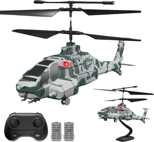 Helicóptero RC con 10 misiles, helicóptero de control remoto LM19-F de 2.4 GHz, helicóptero militar para niños, luces LED, retención de altitud,