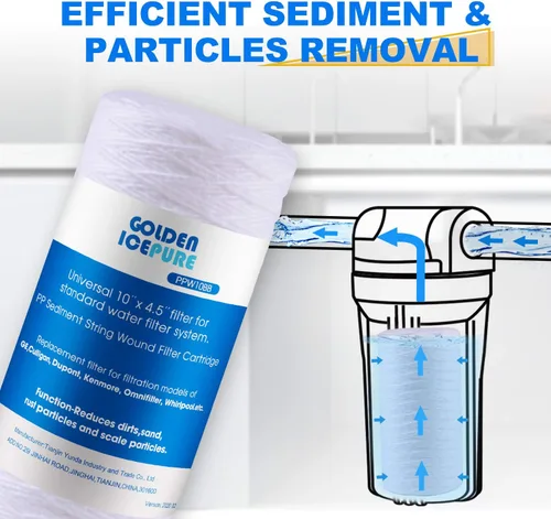 Miniatura 5 de GOLDEN ICEPURE Filtro de agua para heridas de sedimentos de 5 micrones, 10 pulgadas, 4.5 pulgadas, para toda la casa, para 84637, WPX5BB97P, PC10