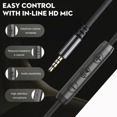 Miniatura 4 de Bywulanda - Auriculares con cable con micrófono y control de volumen, auriculares de diadema con cable, ligeros, plegables, con cable, estéreo