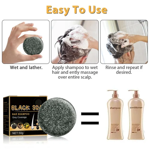 Miniatura 6 de TPTAL Barra inversa de cabello gris, jabón negro para cobertura de cabello gris, barra de champú para oscurecer el cabello natural, champú
