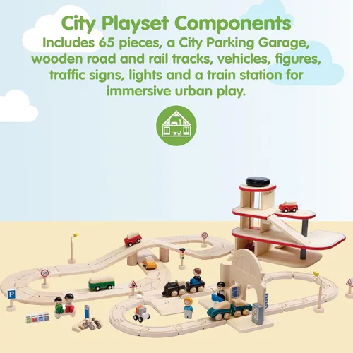Miniatura 2 de PlanToys® Wooden City Transit Rail & Road Playset Montessori Building Activity for City Planning, Transport Systems & Role Play Eco Friendly Toy