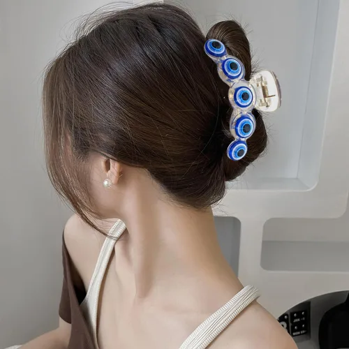 Miniatura 5 de ROMODIYA Pinza para el pelo de Halloween, diseño de ojo malvado de plástico acrílico, pinzas de garra de pelo azul, 5 piezas, sujeción fuerte