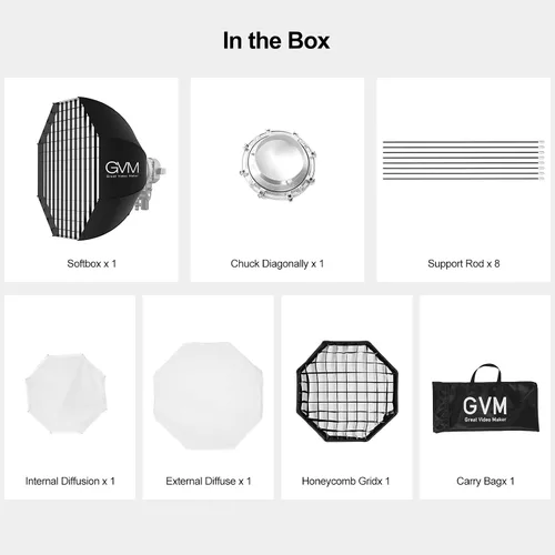 Miniatura 8 de GVM Great Video Maker Lighting Soft Boxes Bowens Mount con rejilla de nido de abeja, caja de luz ligera para paraguas plegable con bolsa