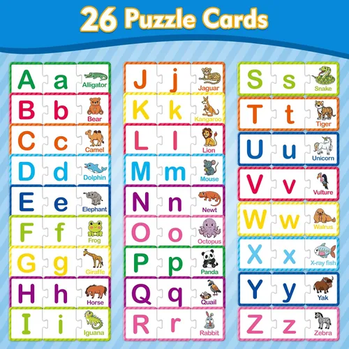 Miniatura 2 de Kasfalci Tarjetas flash de rompecabezas del alfabeto, 78 tarjetas ABC para niños, juguetes de aprendizaje del alfabeto para niños pequeños, regalos