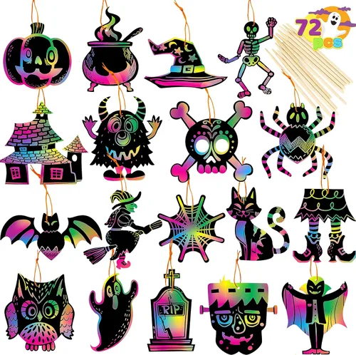 JOYIN 72 piezas de manualidades de Halloween para niños, recuerdos de fiesta de Halloween, papel rascador con 18 diseños para suministros de fiesta,