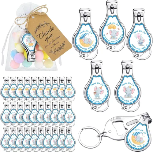 Minatee Juego de 50 abridores de botellas para baby shower, regalos de agradecimiento para invitados de revelación de género (elefante)