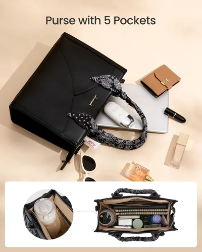 Miniatura 4 de LOVEVOOK Purses and Handbag for Women, Waterproof PU Leather Tote Purse with Scarf, Satchel Top Handle Bags with Strap