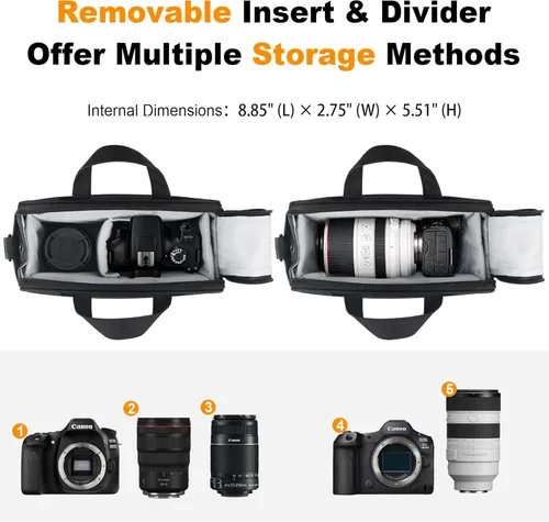 Miniatura 2 de Lacdo Funda compacta para cámaras SLR/DSLR y sin espejo, compatible con Canon, Nikon, Sony, Panasonic, cámaras y lentes Olympus, bolsa de hombro