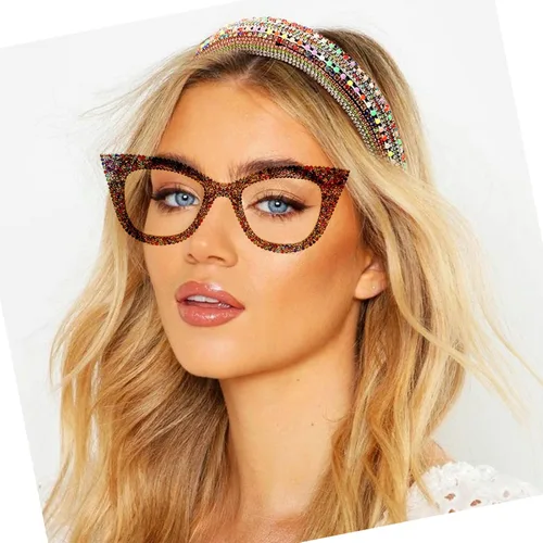 Miniatura 4 de Gafas de lectura con diseño de ojo de gato, diamantes de imitación brillantes con montura de diamante negro, lentes para lector de luz azul