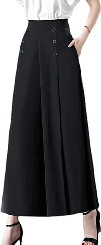 Pantalones plisados de pierna ancha con estilo fresco y delgado, pantalones de cintura alta con doble botonadura y pierna ancha, pantalones plisados
