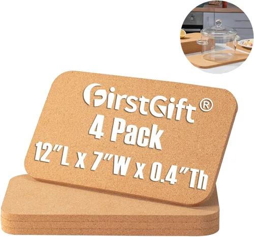 Juego de salvamanteles rectangulares de corcho, paquete de 4, 12 x 7 x 0.4 pulgadas de grosor, almohadillas calientes de corcho resistentes al calor