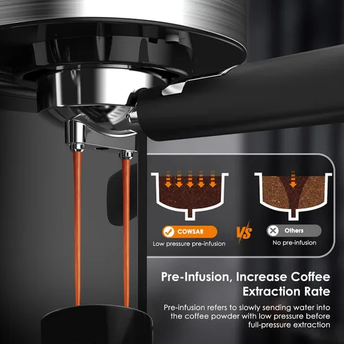 Miniatura 4 de COWSAR Máquina de café expreso comercial de 20 bares, cafetera compacta con espumador de leche, máquinas de café Expresso con tanque de agua