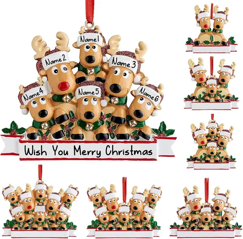 Miniatura 20 de Adornos de Navidad de renos 2021, con texto personalizable, familia de 3