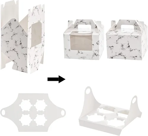 Miniatura 3 de ZEAYEA Paquete de 40 cajas para cupcakes con ventana y asa, 4 cavidades de papel para cupcakes, contenedores portátiles de pastelería, portadores