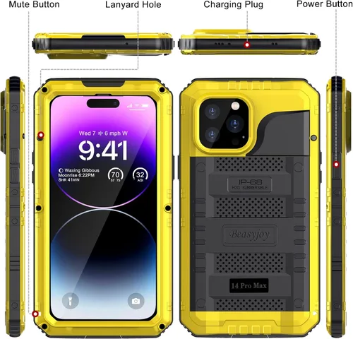 Miniatura 7 de Beasyjoy Funda impermeable para iPhone 14 Pro Max, funda de metal resistente con protector de pantalla integrado, protección de cuerpo completo