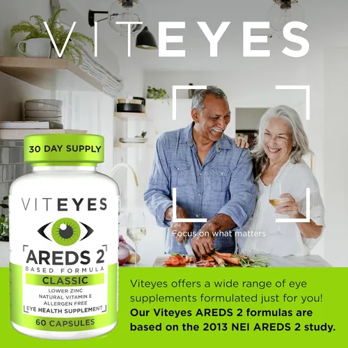 Miniatura 2 de Viteyes AREDS 2 Vitaminas oculares, soporte macular clásico, cápsulas libres de alérgenos, con vitamina E natural, vitamina C, zinc, cobre, luteína