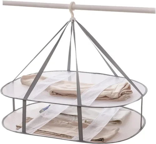 Estante de secado de ropa plegable grande, estante de secado de ropa, estante portátil de secado de suéter, secadora de aire colgante de malla, Gris