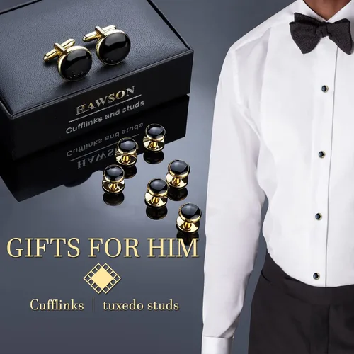 Miniatura 3 de HAWSON Juego de gemelos y tachuelas de esmoquin para hombre con caja de regalo joyas o accesorios para hombre adecuados para traje negro, camisas