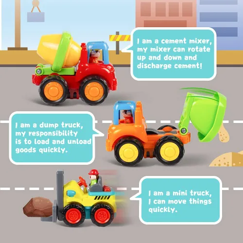 Miniatura 4 de Juego de tractor, excavadora, camión mezclador y volcador de fricción Push and Go de Huile, para bebés y niños