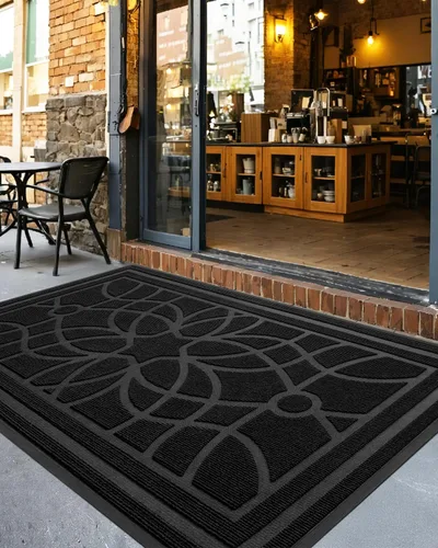 Miniatura 8 de DEXI - Felpudo para puerta delantera exterior, resistente y antideslizante de perfil bajo para el recibidor, tapete de bienvenida que atrapa Negro