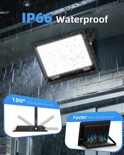 Miniatura 7 de Luz de inundación LED de 120 W para exteriores con enchufe, luces de seguridad superbrillantes de 14400 lm con cable, luz de trabajo LED impermeable