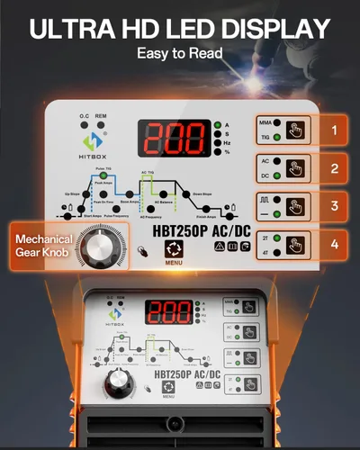 Miniatura 2 de HITBOX Soldador TIG AC/DC con Pulso, Máquina de Soldadura de Aluminio Profesional de 200A con Onda Cuadrada/Electrodo/MMA/IGBT, Soldador de Arco