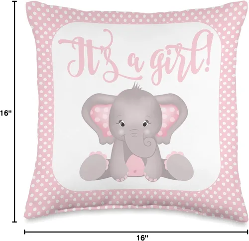 Miniatura 4 de Decoración para la ducha del bebé para niña Elefante temático Género Reveal habitación de guardería Idea de regalo para niñas Throw Pillow 15.7 x