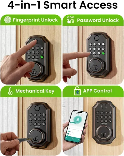 Miniatura 2 de GHome Smart cerradura inteligente para puerta KD30, cerrojo inteligente con huella dactilar para puerta delantera, cerradura de puerta de entrada