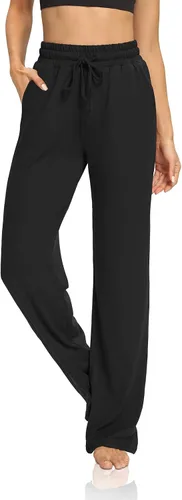 Miniatura 2 de DIBAOLONG Pantalones de yoga para mujer, pierna ancha, cómodos, con cordón, holgados, largos, palazzo, pantalones de entrenamiento con bolsillos