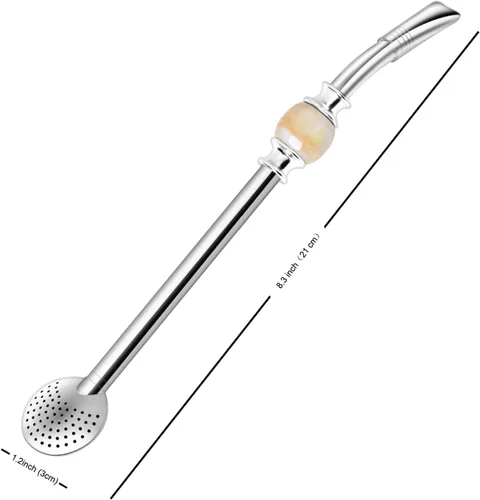 Miniatura 4 de Bombilla reutilizable Yerba Mate - Filtro de acero inoxidable extraíble estilo cuchara con una hermosa cuenta, popote de metal para beber té