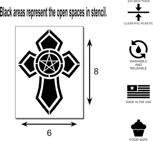Miniatura 2 de Cruz gótica con centro de estrella de pentagrama, plantilla reutilizable para manualidades (pequeña 6 x 8 pulgadas