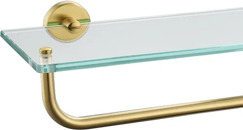 Miniatura 17 de JQK Estantería de baño de vidrio bronce, estante con toallero de 15 pulgadas de vidrio templado, almacenamiento para ducha de 16 por 5 pulgadas