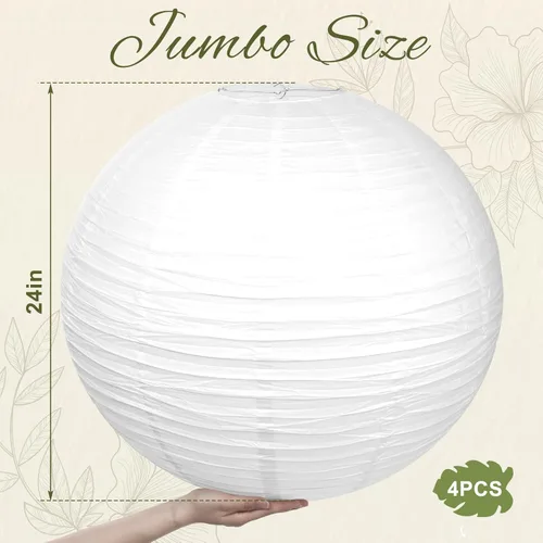 Miniatura 2 de Woanger Paquete de 4 faroles de papel grandes de 24 pulgadas, pantalla Jumbo blanca japonesa china redonda colgante de papel japonés