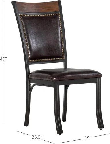 Miniatura 3 de Powell Furniture Franklin - Juego de 2 sillas de comedor de metal y piel sintética con clavos acentuados en madera, color marrón oscuro