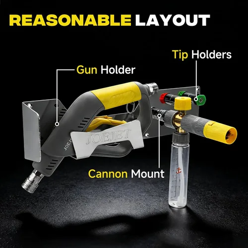 Miniatura 6 de JOEJET Soporte para pistola de lavado a presión, soporte de cañón de espuma de acero inoxidable, organizador de almacenamiento de montaje en pared