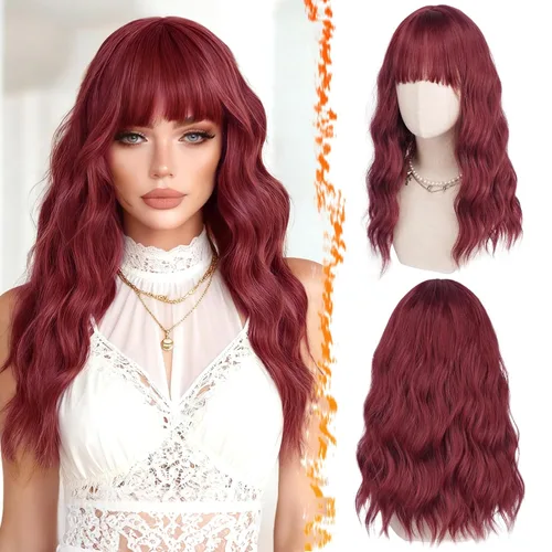 Miniatura 22 de BARSDAR Peluca rubia corta ondulada con flequillo, pelucas cortas onduladas de 14 pulgadas para mujer, pelucas sintéticas suaves hasta el hombro