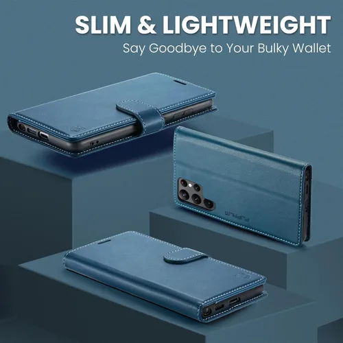 Miniatura 6 de FLIPALM Funda tipo cartera para Samsung Galaxy S22 Ultra, con bloqueo RFID, soporte para tarjetas de crédito, de piel sintética, con función atril