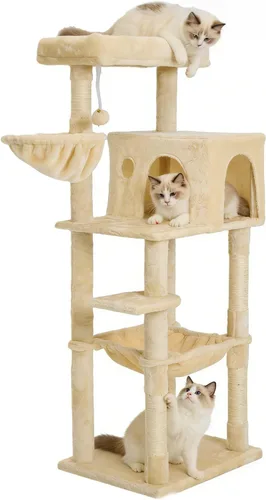 Miniatura 17 de Árbol para gatos de 35.8 pulgadas con cama doble para gatos y hamaca, rascador de felpa con plataforma cómoda para dormir y pelota de juguete