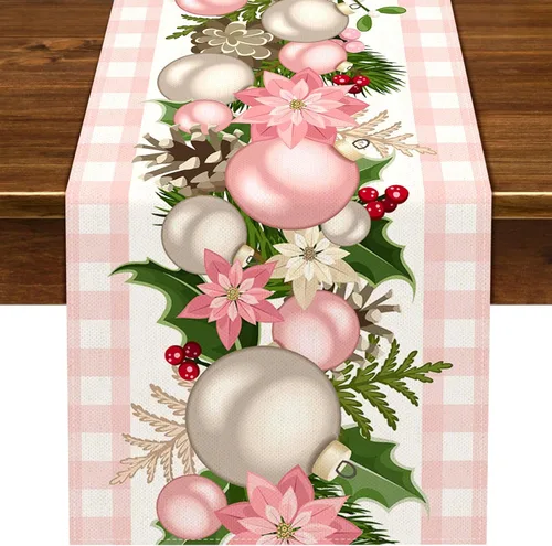 Miniatura 10 de Nepnuser Juego de 4 Manteles Individuales de Navidad a Cuadros Vichy y de Búfalo Rosa y Blanco, Decoración Navideña para Hogar Cocina Mesa de Comedor
