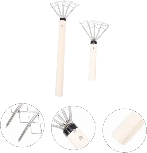 Miniatura 4 de Rastrillo de acero inoxidable y madera, herramienta de excavación de 5 carcasas, cesta de rastrillo de almeja, mango de madera antideslizante