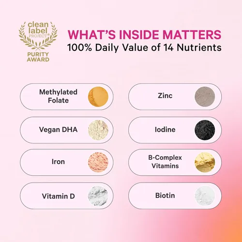 Miniatura 2 de Pink Stork Vitaminas Prenatales Totales con DHA, Folato, Hierro, Colina y Vitamina B12 - Prenatales para Mujeres para Apoyar el Desarrollo Fetal