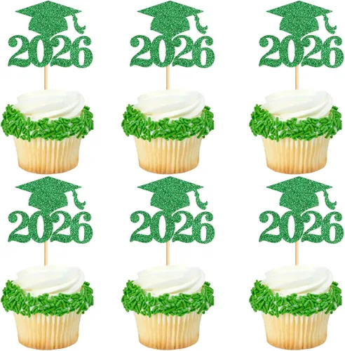 Miniatura 21 de Ercadio 36 piezas de tapa de graduación dorada con purpurina 2026 para magdalenas de clase de 2026, para preescolar, escuela secundaria, diploma
