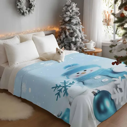 Miniatura 5 de Mantas de Tiro de Muñeco de Nieve de Navidad, Manta de Vellón Suave de Vacaciones de Invierno Decorativa para Hogar Sofá Sillón Silla Sala de Estar